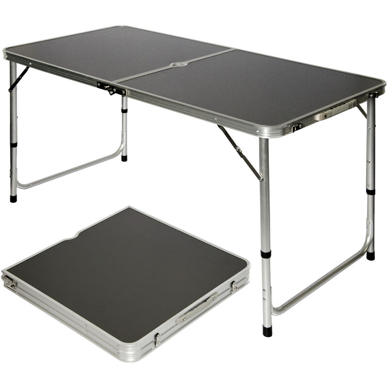 Amanka - Table de camping pique-nique pliable réglable en hauteur 120x60x70cm en aluminium pliant format mallette Gris Foncé - grau
