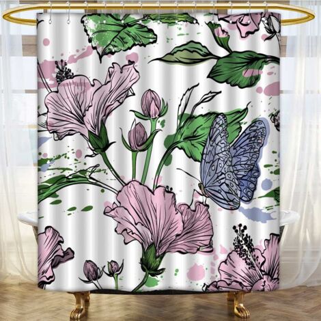 AmaPark Curtain de Shower or Water Repellent Liner with Decorative Fabric de tree de Forest, Green Crown and Roots.
