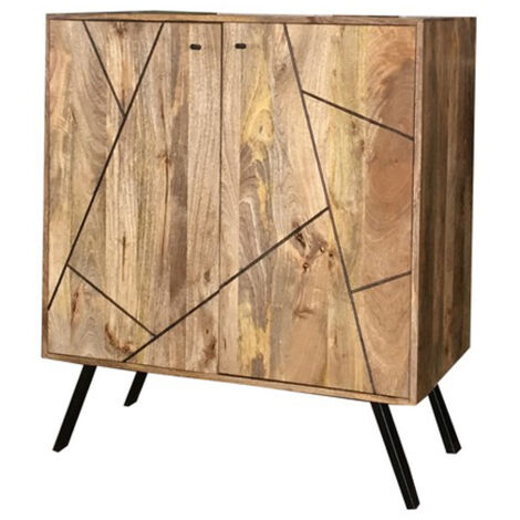 Amar Wine Rack/Bar - Iron Base - Mango Wood/Iron - L46 x W90 x H99 cm - Light Finish - Assembly Required