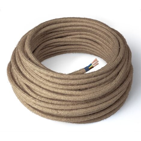 Amarcords - Cavo elettrico tessile colore JUTA tondo juta 5 metri con messa a terra 3x075mm - Filo rivestito in tessuto colorato vintage per lampade lampadari applique e abat jour.