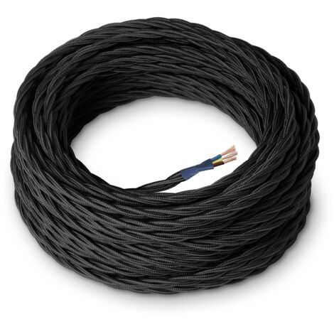 Amarcords - Cavo elettrico tessile colore NERO, trecciato, seta, 10 metri, con messa a terra 3x0,75mm - Filo rivestito in tessuto colorato vintage per lampade lampadari applique e abat jour.