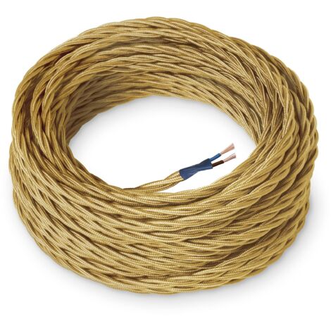 Amarcords - Cavo elettrico tessile colore ORO, trecciato, seta, 5 metri, a 2 conduttori 2x0,75 - Filo rivestito in tessuto colorato vintage per lampade lampadari applique e abat jour.