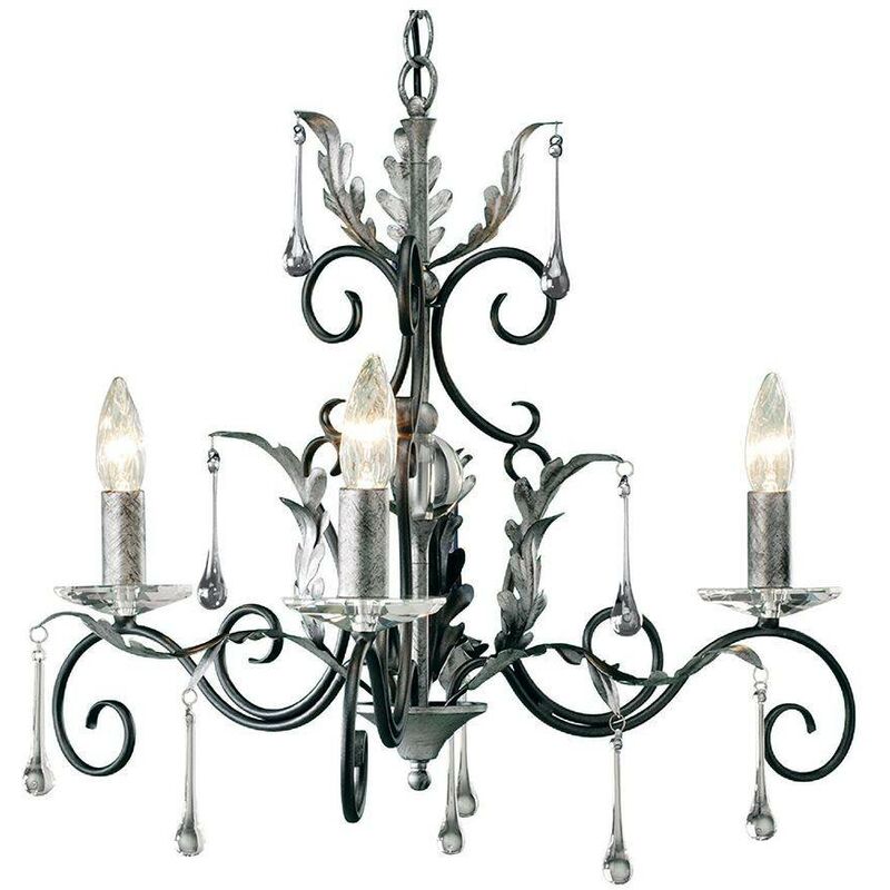 Elstead Lighting - Elstead Amarilli - Chandelier 3 Light Black, Silver Floral Leaves Design , E14