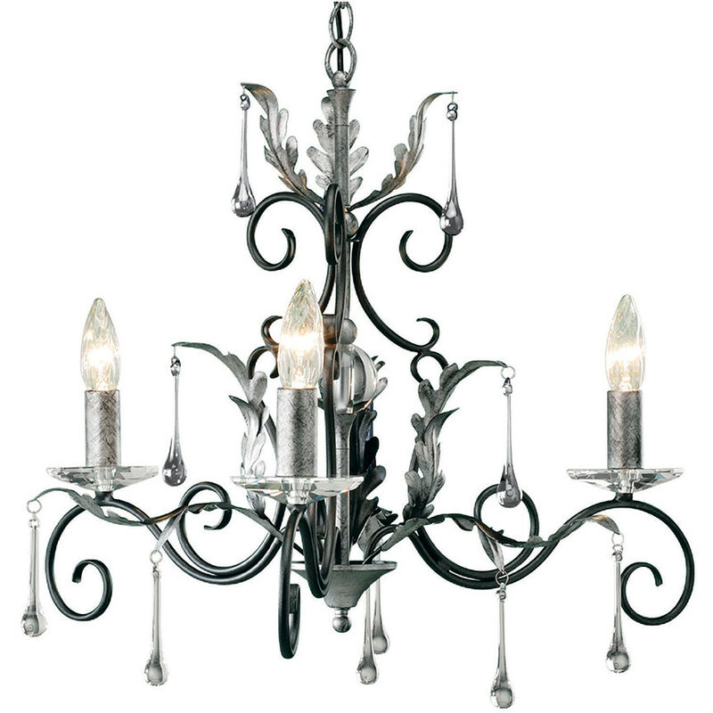 Elstead Amarilli - Chandelier 3 Light Black, Silver Floral Leaves Design , E14