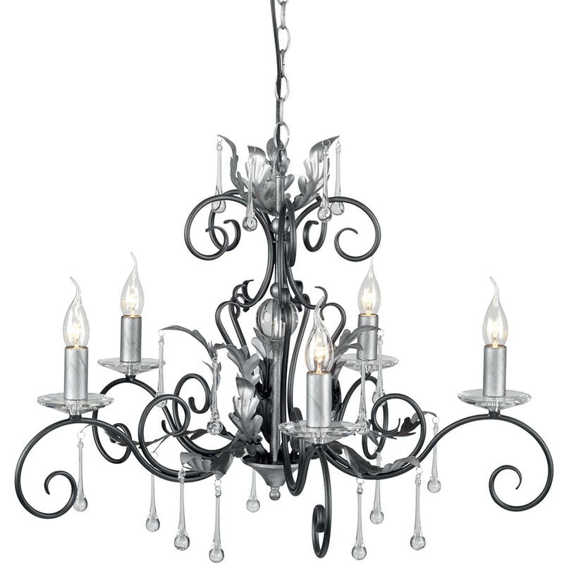 Amarilli - 5 Light Chandelier Black, Silver Floral Leaves Design , E14 - Elstead