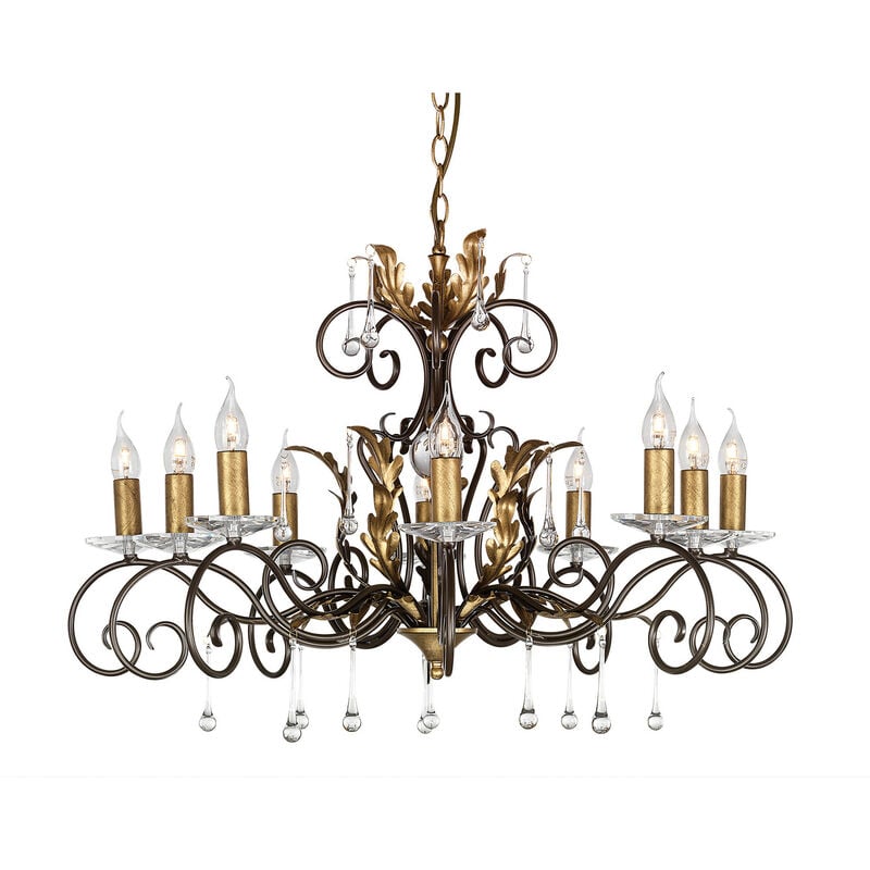 Amarilli - 10 Light Chandelier Bronze, Gold Floral Leaves Design , E14 - Elstead