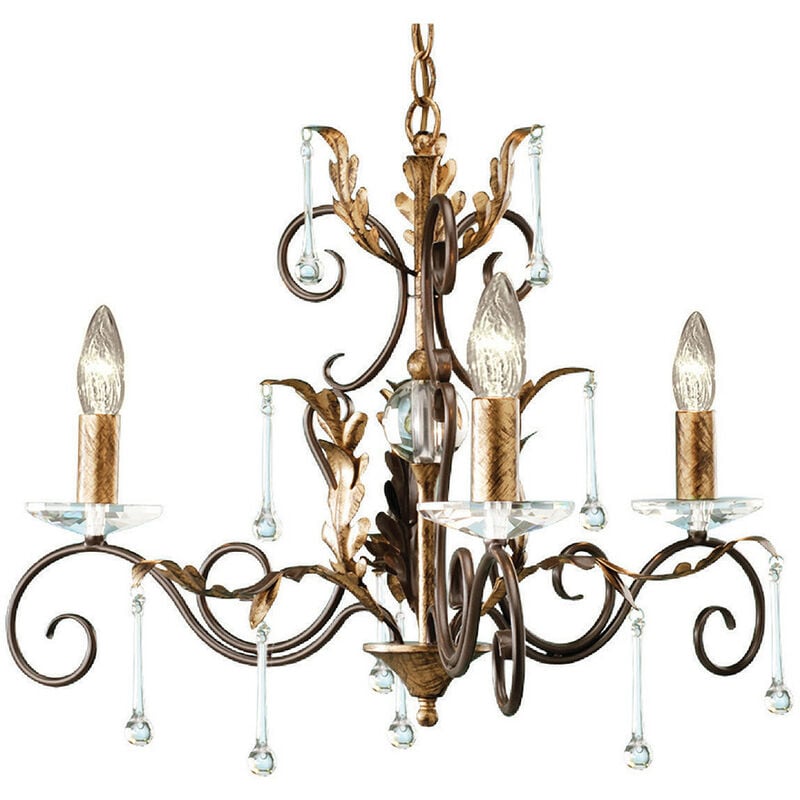 Amarilli - Chandelier 3 Light Bronze, Gold Floral Leaves Design , E14 - Elstead