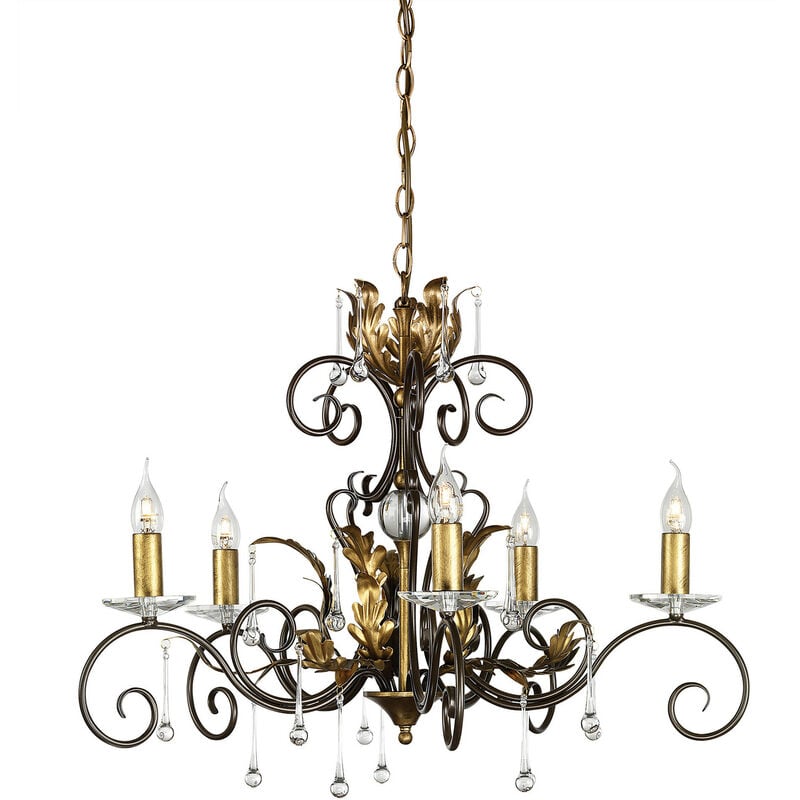 Amarilli - 5 Light Chandelier Bronze, Gold Floral Leaves Design , E14 - Elstead