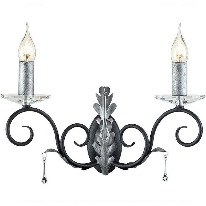 Elstead Lighting - Elstead Amarilli - 2 Light Indoor Candle Wall Light Black Floral Leaves Design , E14