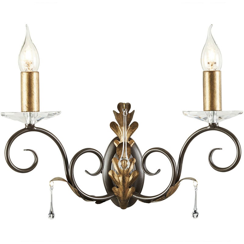 Elstead Amarilli - 2 Light Indoor Candle Wall Light Gold, Floral Leaves Design , E14