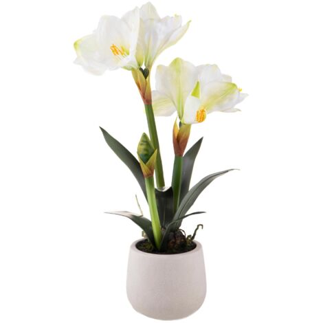 Amaryllis Artificiale con Vaso Altezza 64 cm Bianco