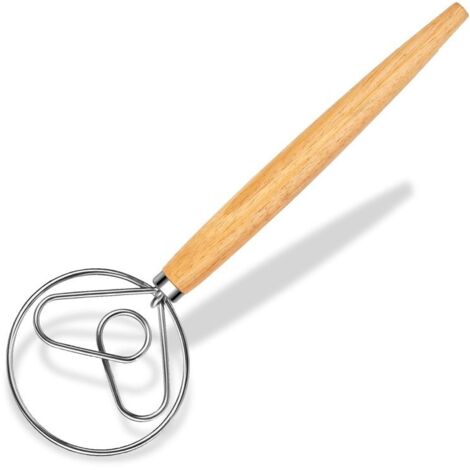 Amasadora danesa de acero inoxidable con mango de madera, herramienta para amasar y hacer pan de masa madre.