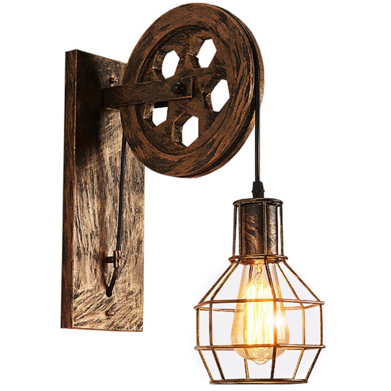 Applique Murale Industrielle Poulie Vintage Lampe de Mur Luminaire Intérieur pour Chambre Salon Restaurant,Laiton