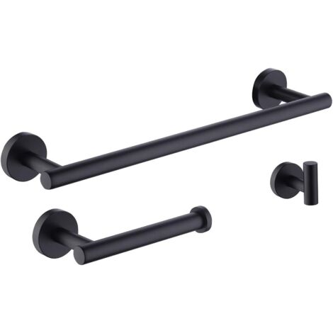 Amazon Set di accessori per il bagno da 3 pezzi, nero, portasciugamani, porta carta igienica, gancio appendiabiti, montaggio a parete, acciaio inossidabile 304, nero opaco, LA20BKDG-32