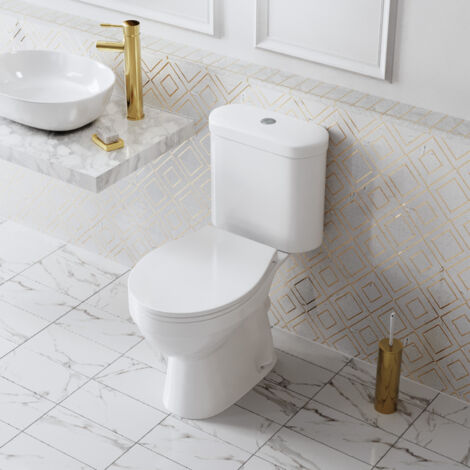 Amber Rimless Close-Coupled WC Toilet Pan and Soft Close Seat with Dual Flush