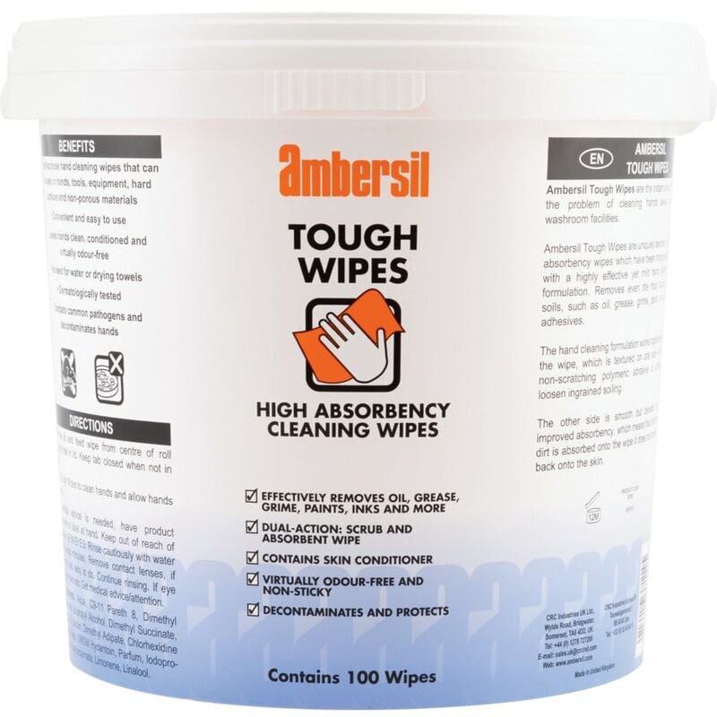 High Absorbency Hand Cleaning Wipes (Pk-100) - Ambersil