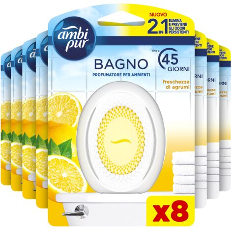 Ambi Pur Bagno Profumatore Per Ambienti, 8 Profumatori Bagno, Fragranza Freschezza Di Agrumi, Diffusore Ambiente Con Tecnologia Elimina Odori, Durata Fino A 45 Giorni Per Profumatore