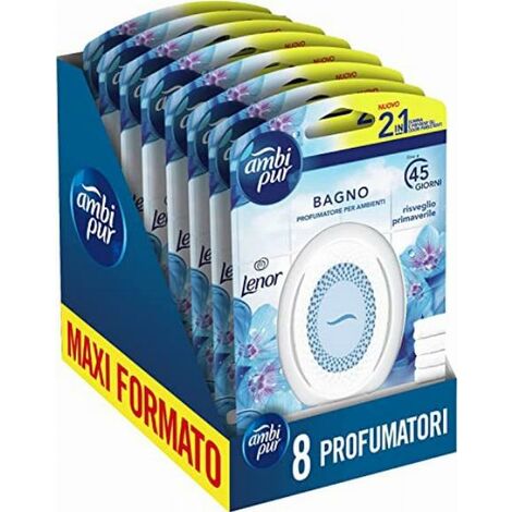 Ambi Pur Bagno, Profumatore Per Ambienti, 8 Profumatori, Fragranza Lenor Risveglio Primaverile, Diffusore Ambiente Con Tecnologia Elimina Odori, Durata Fino A 45 Giorni Per Profumatore