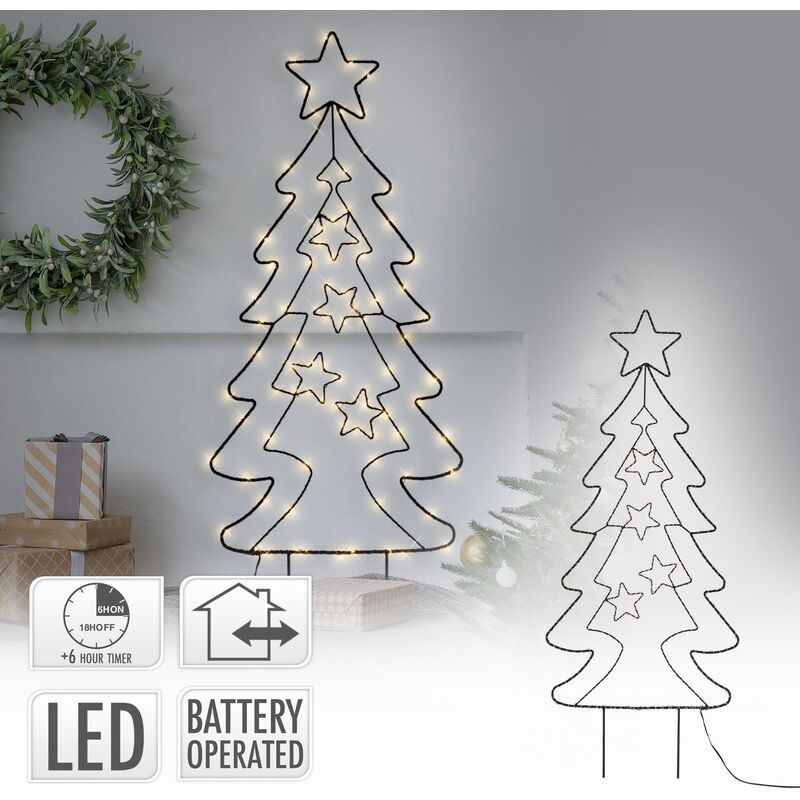Image of Albero di Natale Luminoso con 90 led Altezza 87 cm di Metallo pvc Luce Bianco Caldo Funzione Timer 6 Ore Funzionamento a Batterie IP44 Decorazione