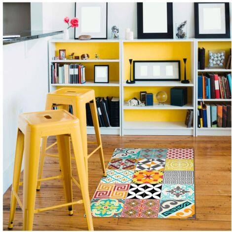 Ambiance Carp-Ros-tilesBrightMix Tappeto Piastrelle, PVC, Multicolore, 60 x 100 cm