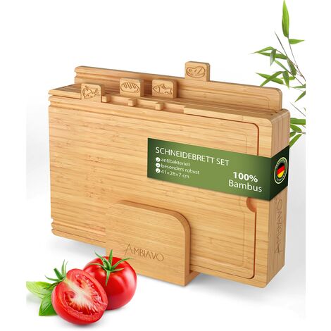 UNBRANDED AMBIAVO® hochwertiges Schneidebrett Set mit Ständer [groß, 100% Bambus mit Ständer und idealer Arbeitsfläche] Schneidebretter cutting or chopping board - JETZT ENTDECKEN