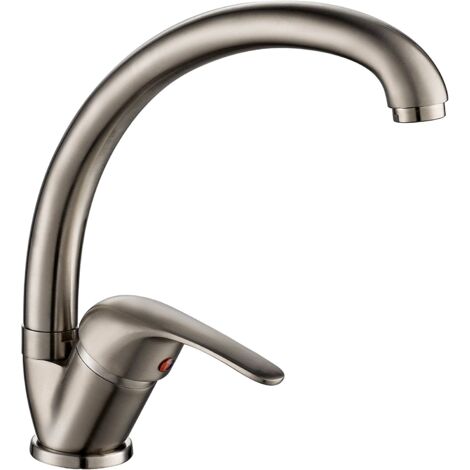 ambrosiana SEI1406SAT Rubinetto Miscelatore lavello Cucina/Lavanderia con Canna Alta Serie Sei in Ottone Color Acciaio areatore a Risparmio idrico, Cromo Satinato
