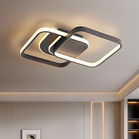 Amdelne LED Deckenleuchten Schwarz 45W 5600LM,Stufenrahmen Acryl 65cm,2800-6000K,Fernbedienung,Nachtlicht,für Kinderzimmer Schlafzimmer Küche [Klasse E]
