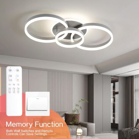 Amdelne Plafonnier LED Gris 50W,Moderne Triple Cercle Acryl 65cm,3000-6500K,Télécommande,veilleuse,luminaire pour Cuisine salon Chambre [Classe F]