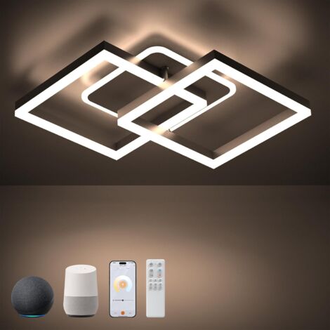 Amdelne Smart LED Deckenleuchte 40W 3600LM,3000–6500K dimmbar,Fernbedienung/APP,Modern Deckenlampe für Wohnzimmer Schlafzimmer-Schwarz 65x42cm [klasse F]