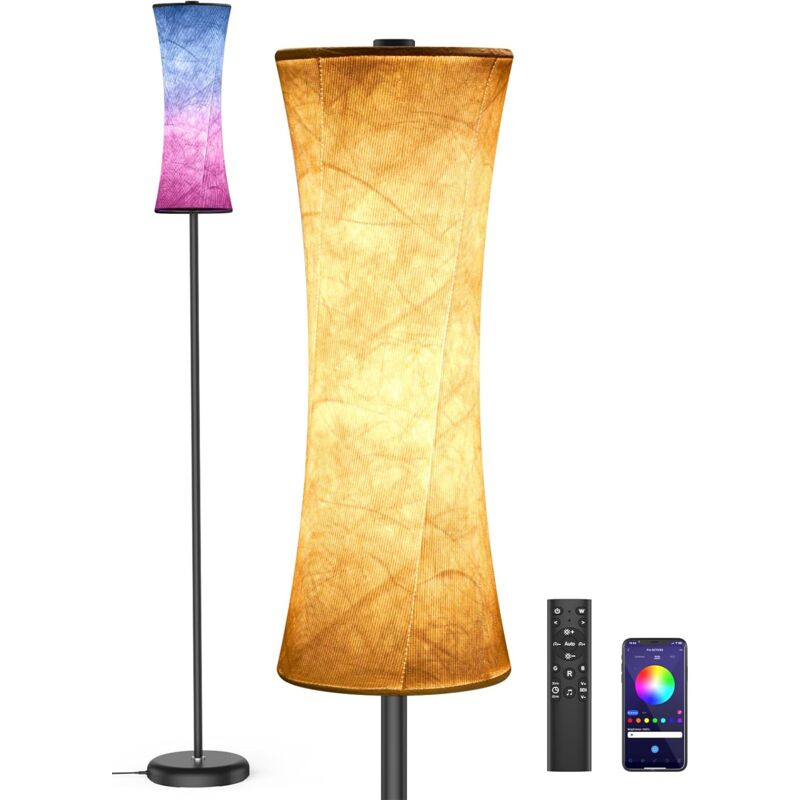 Amedelne rgbw Lampadaire Sur Pied Salon avec Télécommande, Bluetooth app Contrôle, Lampadaire Dimmbable Modern, L'abat-jour en tissu, Lumière