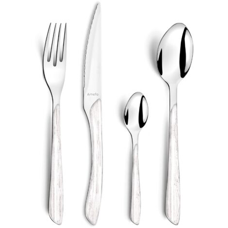 Amefa ECLAT Natura Set di Posate in Legno Bianco 24 Pezzi, Acciaio Inossidabile