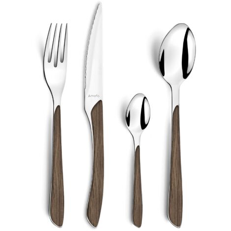 Amefa - Eclat Nature - Set di posate in acciaio inox da 24 pezzi con manico in ABS effetto legno scuro