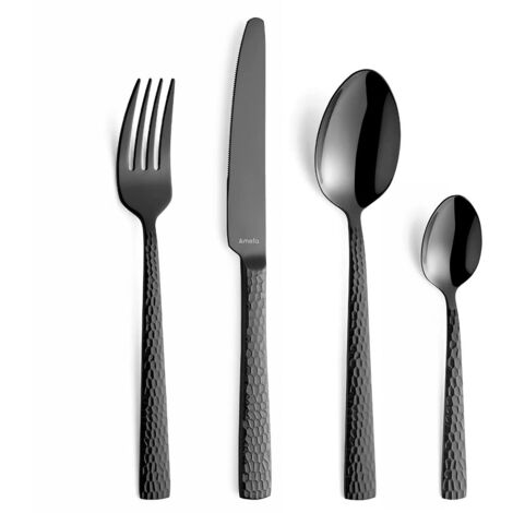 Amefa PVD - Set di posate Felicity, 24 pezzi, nero, per 6 persone, acciaio inox 18/0, lama in acciaio inox 13/0, manico martellato, con coltello, forchetta, cucchiaio e cucchiaino da caffè