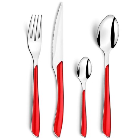 Amefa - Servizio di posate multiuso, Serie: Eclat, in cofanetto, Acciaio Inox ABS SAN, rosso, Ménagère 16 couverts pour 4 personnes