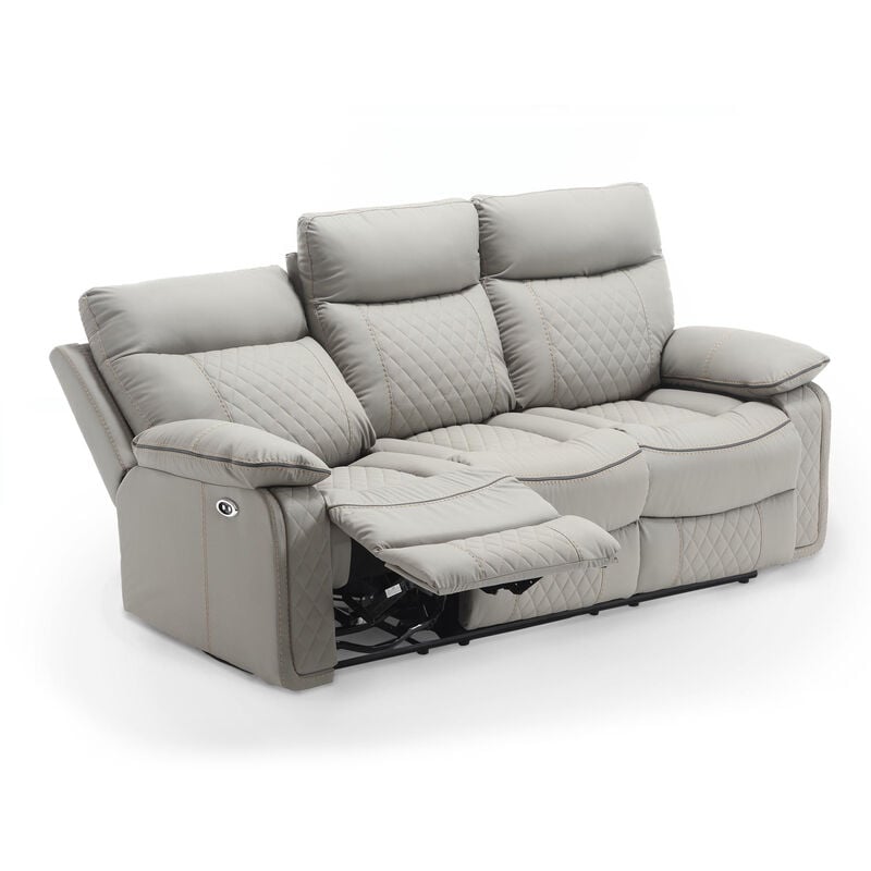 Mobilier Deco - ameli - Canapé 3 places relax électrique en simili cuir gris clair