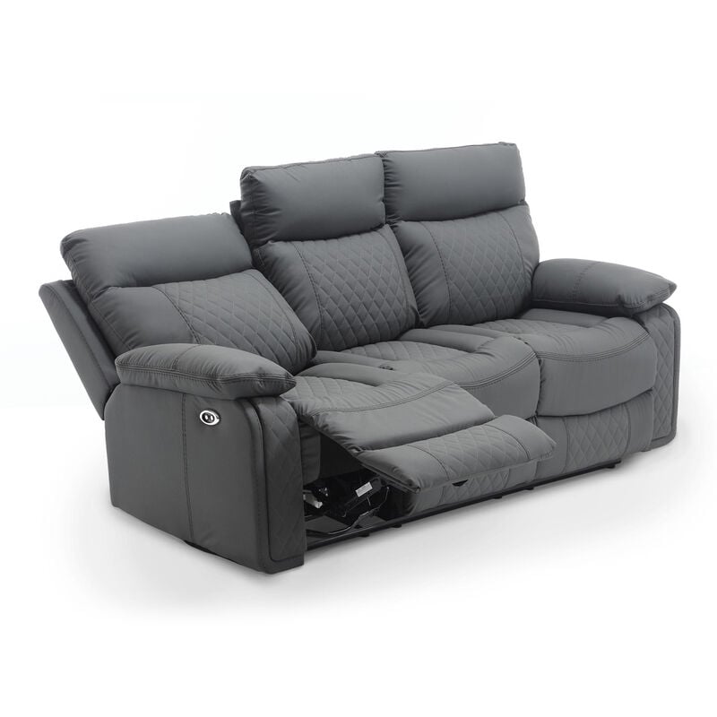 Mobilier Deco - ameli - Canapé 3 places relax électrique en simili cuir gris foncé