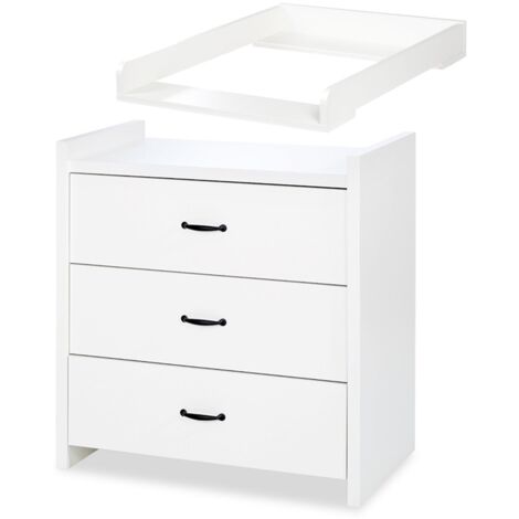 AMELIA Commode bébé avec plan à langer amovible et 3 tiroirs Blanc