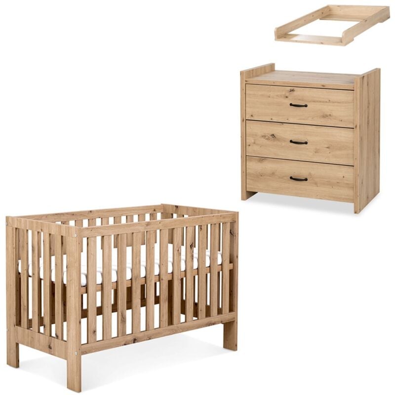 Monmobilierdesign - amelia ii Ensemble bébé commode à langer et lit évolutif 120x60 Chêne Avec tiroir