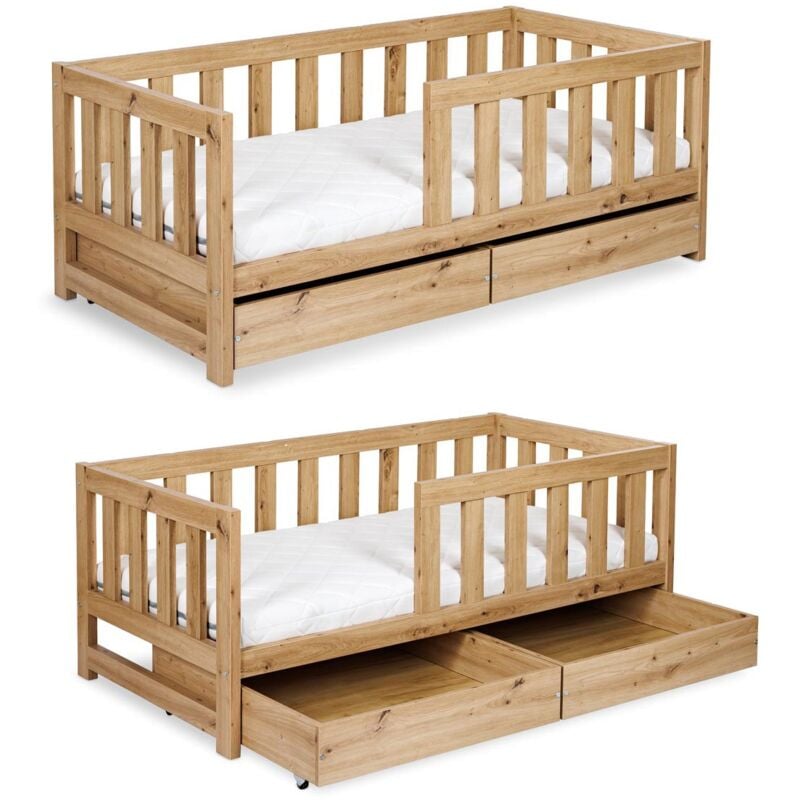 Monmobilierdesign - amelia Lit enfant 160x80 Chêne avec double tiroir
