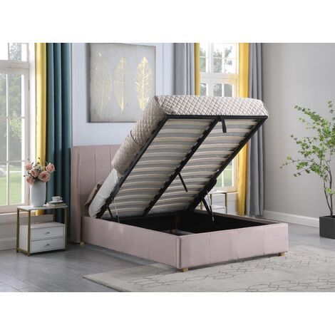 Amelia Plus 4ft6 Double Storage Lift Bed Frame in Pink Velvet Fabric