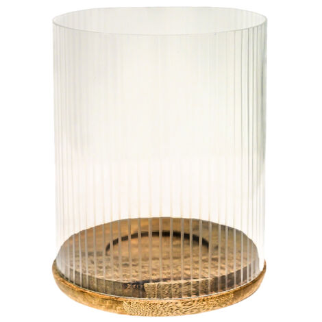 Amelia Ribbed Candle Holder - Wood/Glass - L20 x W20 x H23 cm - Natural