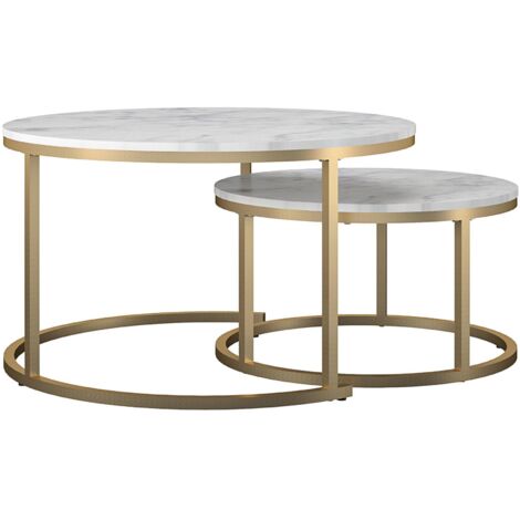 Amelia-Tables basses gigognes aspect marbre blanc