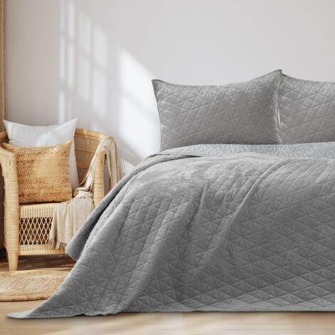 AmeliaHome Copriletto in Velluto, Poliestere, Laila Argento, 240x260 cm