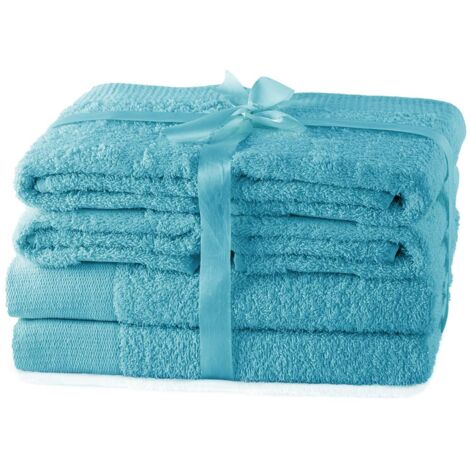 AmeliaHome Set di 4 asciugamani turchese 50 x 100 cm e 2 teli doccia 70 x 140 cm 100% cotone qualità assorbente Amari