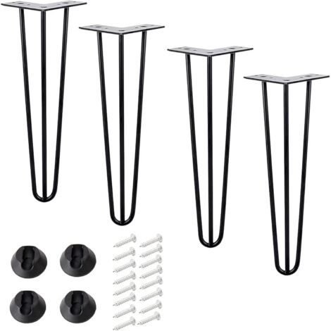 [Améliorer Lot 4 Pieds de Table en épingle à Cheveux, 60cm Jambes en métal de Bricolage, Trois Barres de Fer, Plus Forte, avec vis et protecteurs de Sol