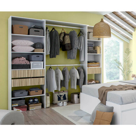 TMM Aménagement de dressing 3 tiroirs Blanc/Bois clair - YANA - L 190 x l 40 x H 187 cm