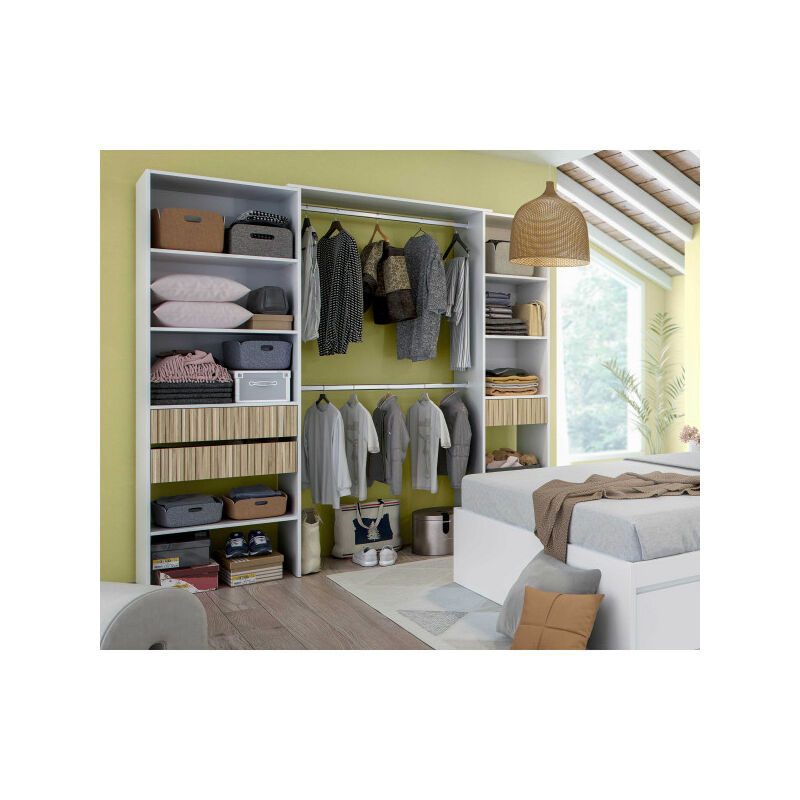 Aménagement de dressing 3 tiroirs Blanc/Bois clair - yana - l 190 x l 40 x h 187 cm