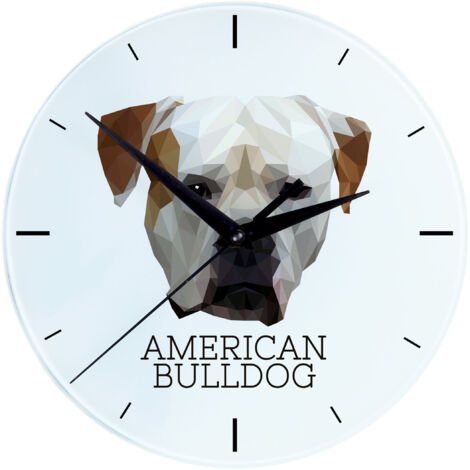 American Bulldog - geometrische Wanduhr mit Foto und Aufschrift von Art-Dog
