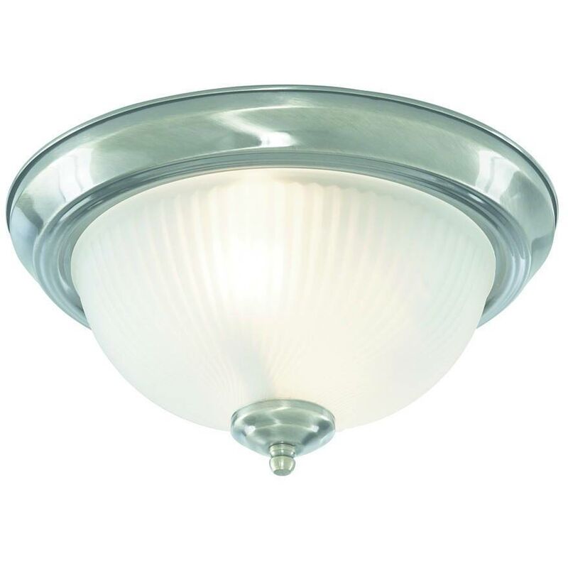 Searchlight Flush - Bathroom Flush 2 Light Ceiling Satin Silver IP44, E14