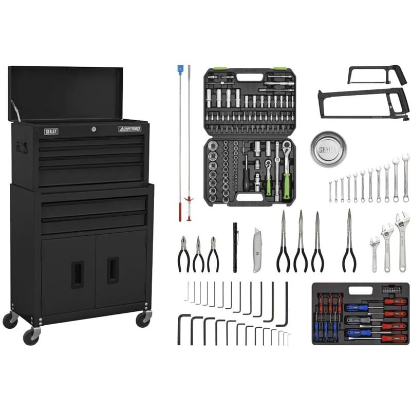 Sealey - AP22BKCOMBO American pro® Topchest & Rollcab Combination 6 Drawer with 170pc Tool Kit - Black
